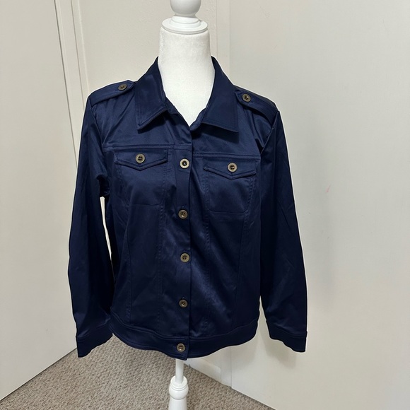 Joan Rivers Jackets & Blazers - Joan Rivers Women's Cotton Satin Swing Jacket, Navy Blue size L